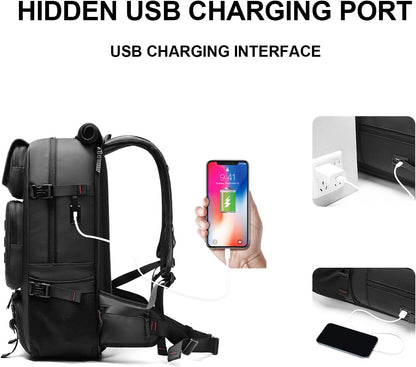 Waterproof 50L Travel Backpack featuring Shoe Storage and USB Port
