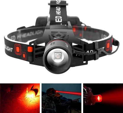 Rechargeable LED Headlamp – White, Red, Green Light, USB & Battery