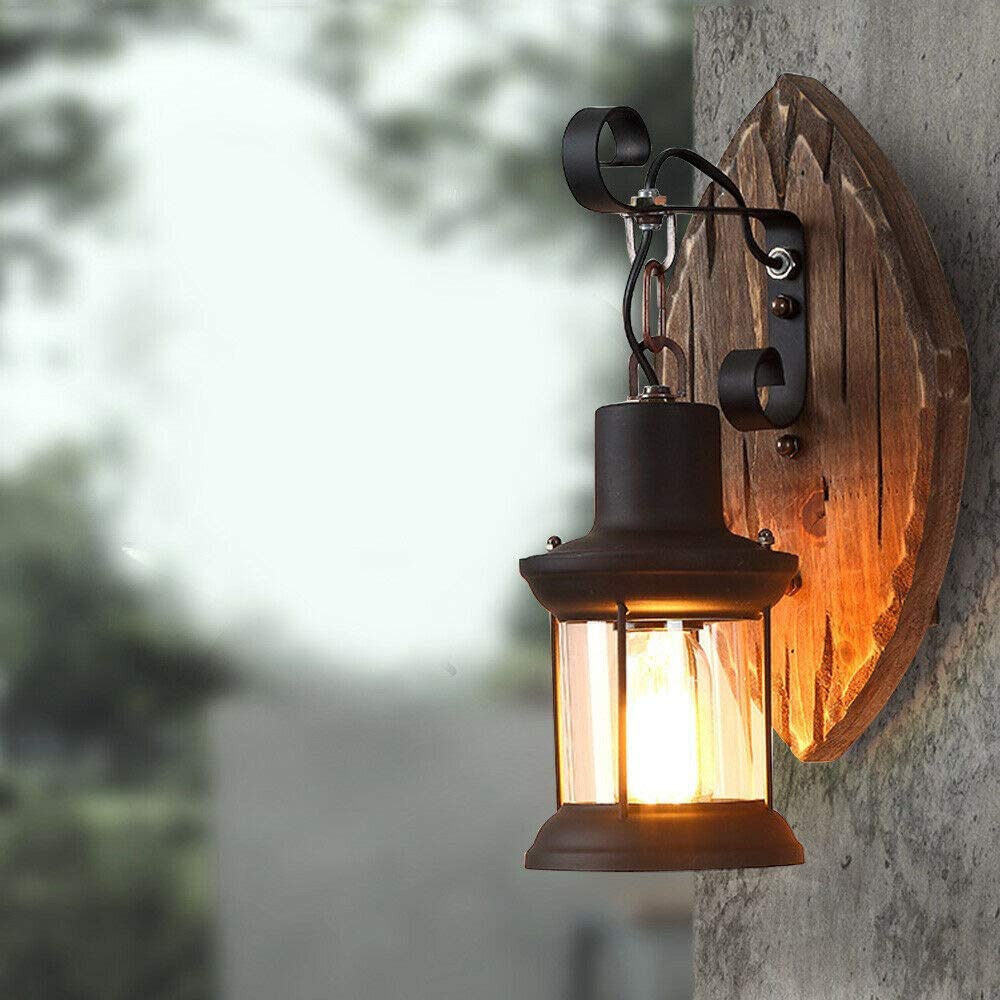 Country House Style Wall Lamp in Antique Wood Finish
