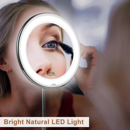 LED Magnifying Mirror with 10x Magnification and Adjustable Neck