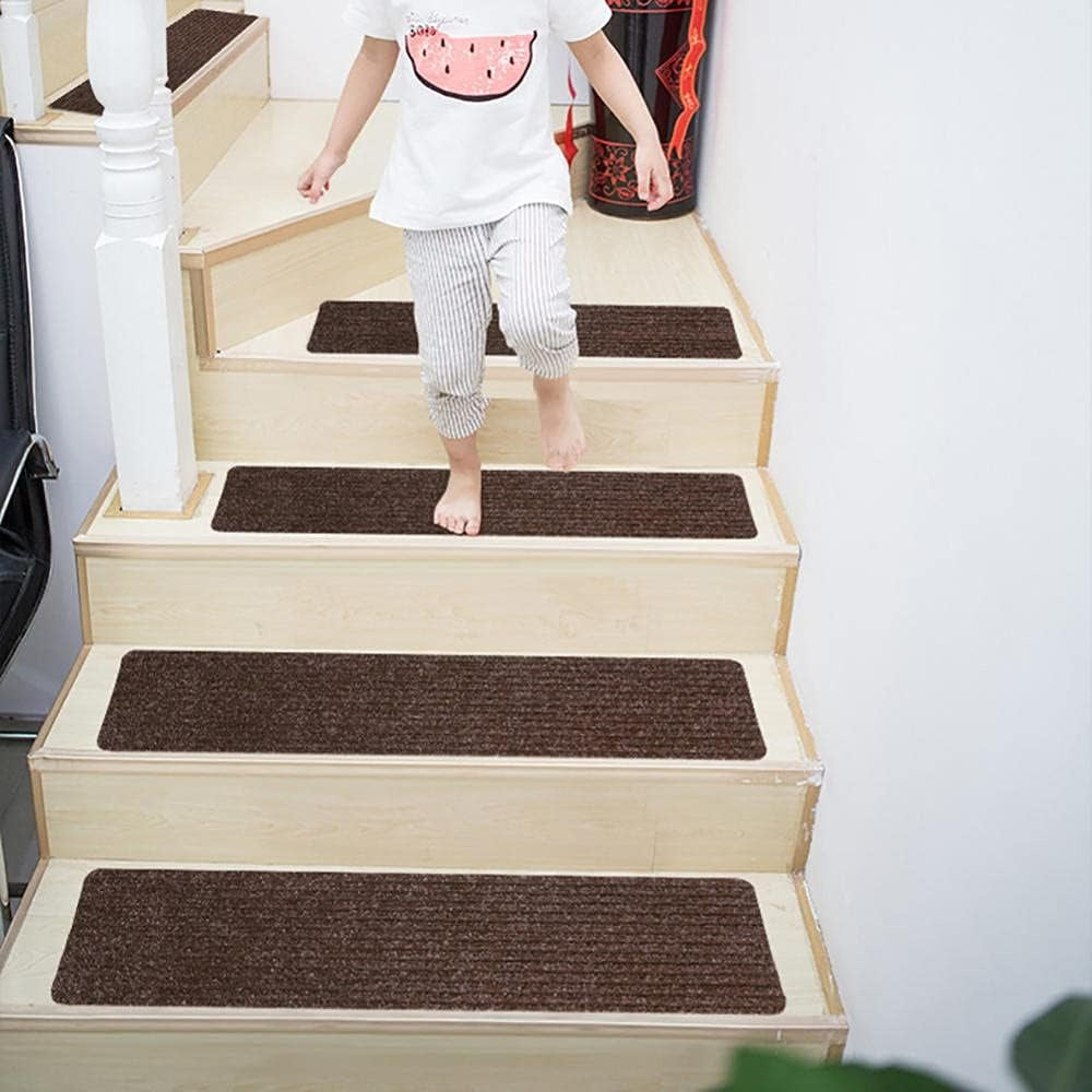 Set of 15 Non-Slip Stair Mats with Self-Adhesive Backing