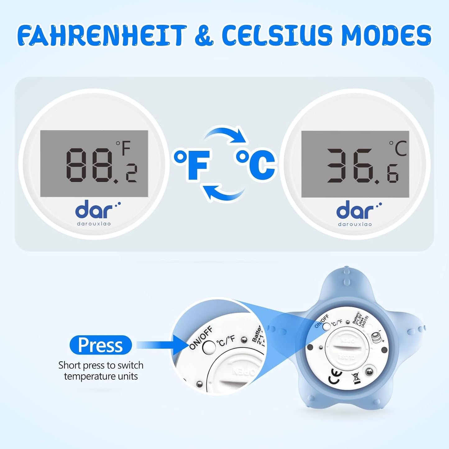 Digital Baby Bath Thermometer with 3 Color Display and Temperature Alert