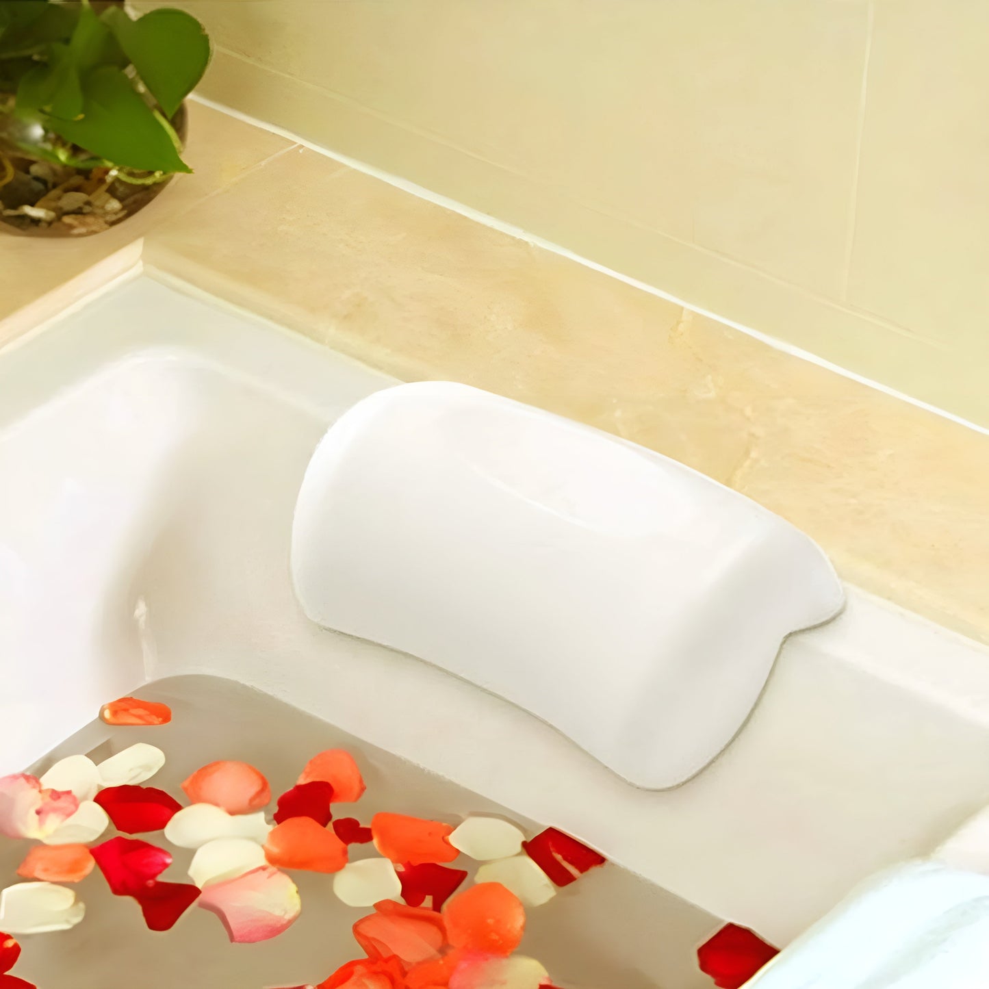 Waterproof Non-Slip Bathtub Pillow – Soft Memory Foam Head and Back Cushion with Suction Cups