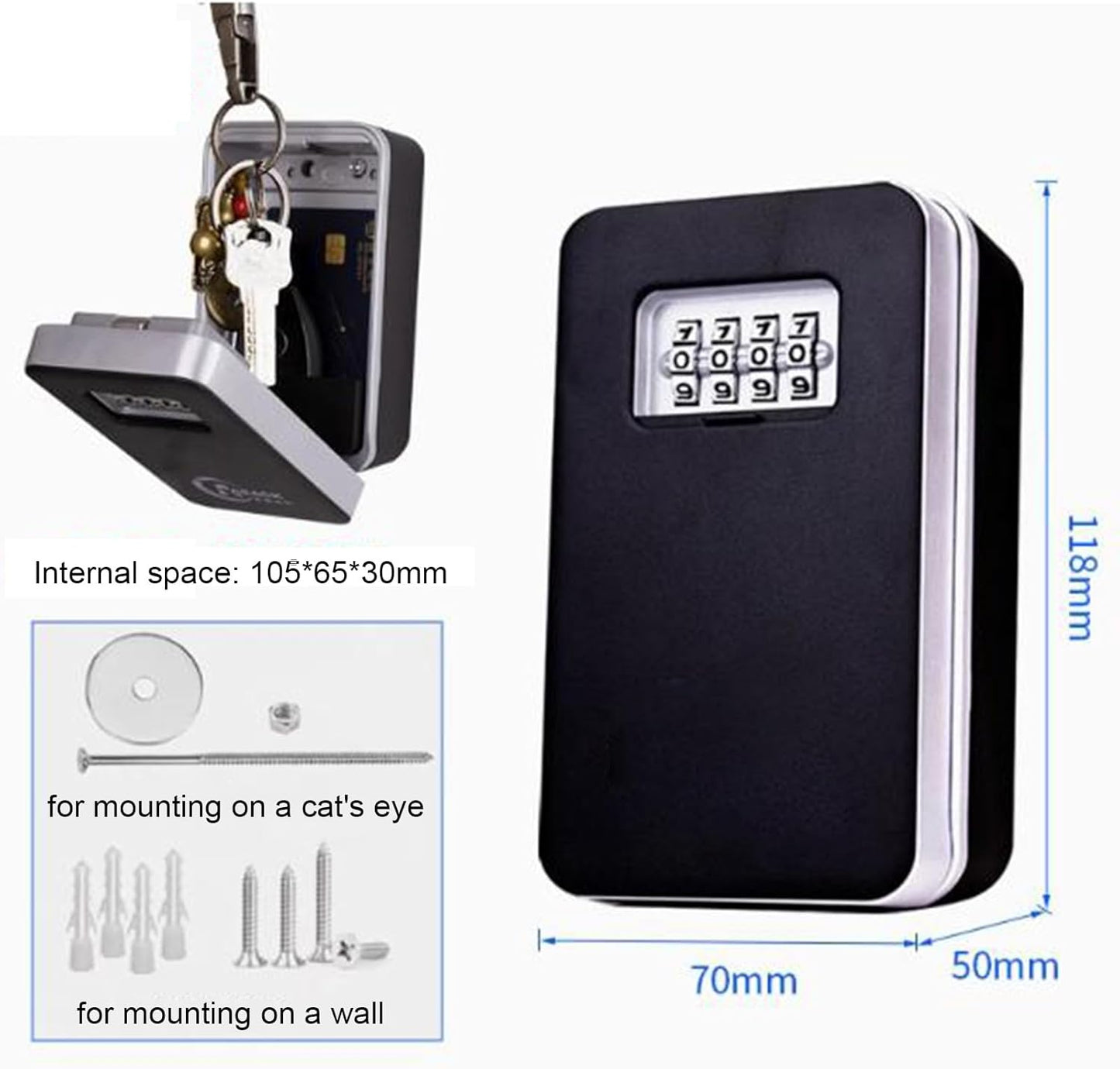 Outdoor Key Safe – Secure Key Box with Adjustable Code for Home, Includes Mounting Kit (Wall Mount)