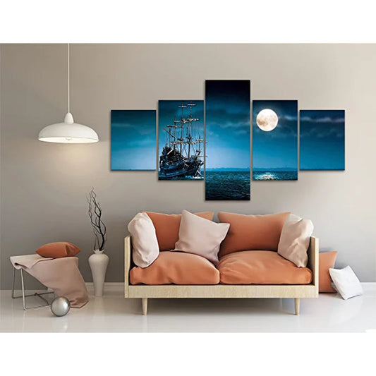 5-Piece Enchanted Nighttime Pirate Ship Canvas Set
