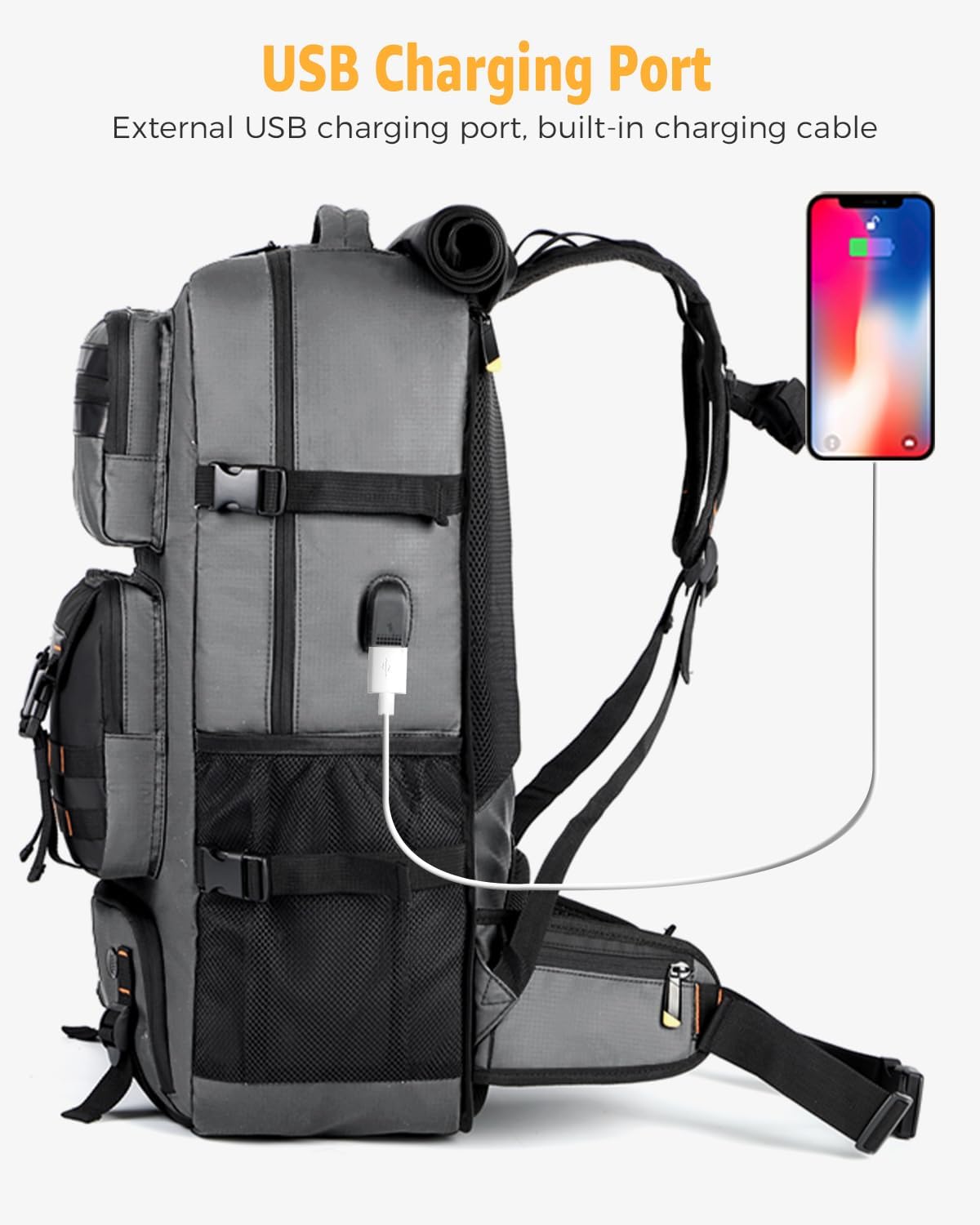 50L Versatile Travel Backpack with Shoe Compartment & USB Charger