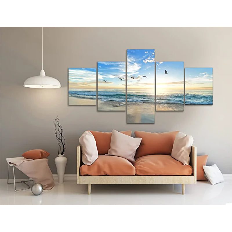 Elegant 5-Piece Canvas Set of Soaring Seagulls