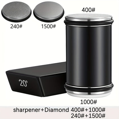 DuoSharp Sharpening Stone Set with Magnetic Holder | Diamond Stone | 15° & 20° Angles | Wood & Metal