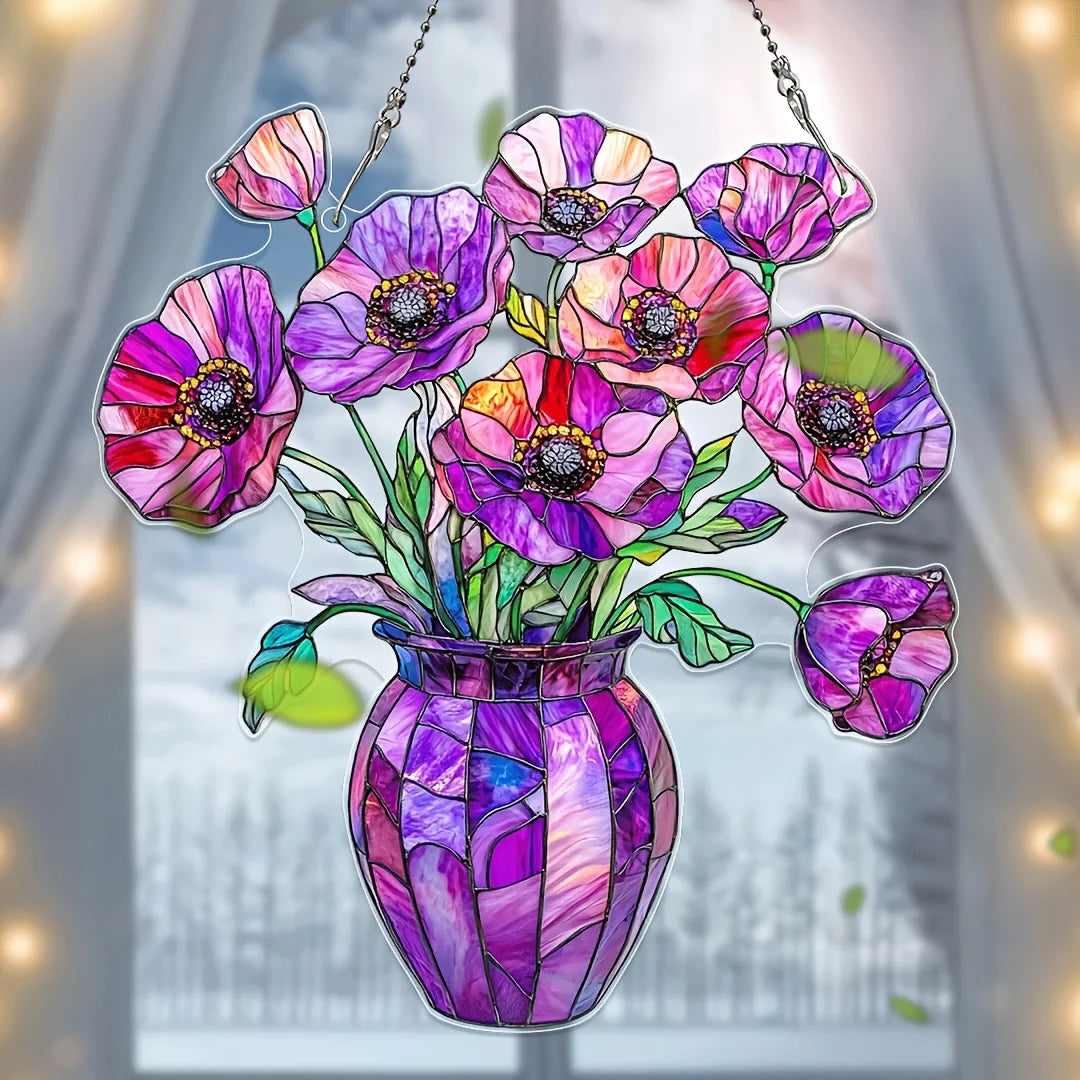 Acrylic Flower Pot with Solar Catcher | 2D Window Decoration | Vibrant Light Decor