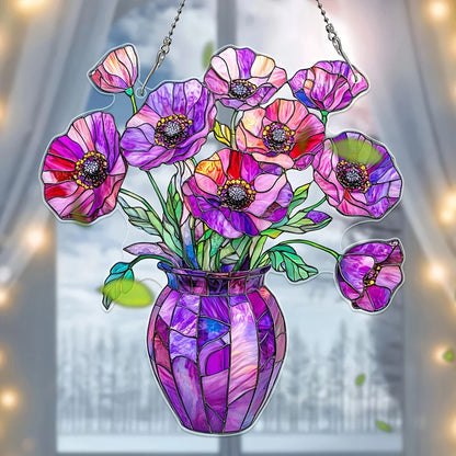Acrylic Flower Pot with Solar Catcher | 2D Window Decoration | Vibrant Light Decor