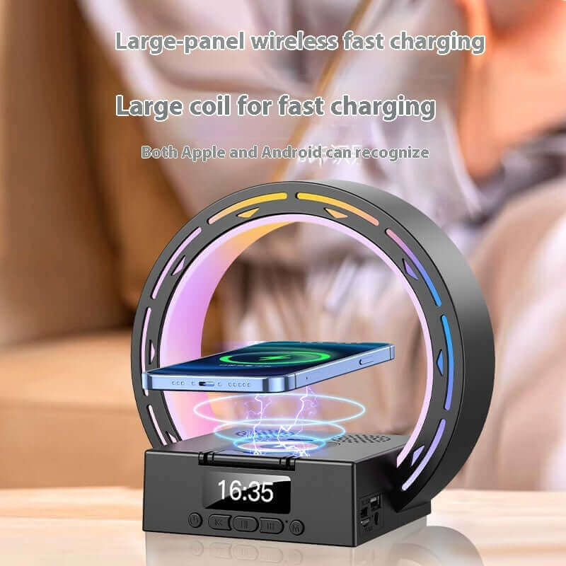 4-in-1 Bluetooth Speaker with Charging Pad, Alarm Clock & Bedside Lamp