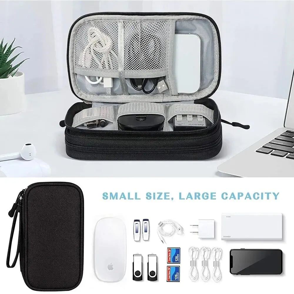 Travel Cable Organizer with Waterproof Storage Bag – Double-Layer Electronics Case