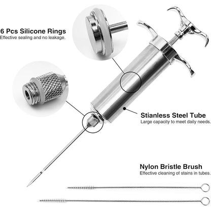 Stainless Steel Meat Injector 60 ml with 3 Marinade Needles | BBQ Kit