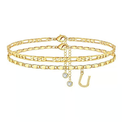 Customizable Layered Anklet | Adjustable & Hypoallergenic | Gold/Silver | 21.5 cm + 5 cm