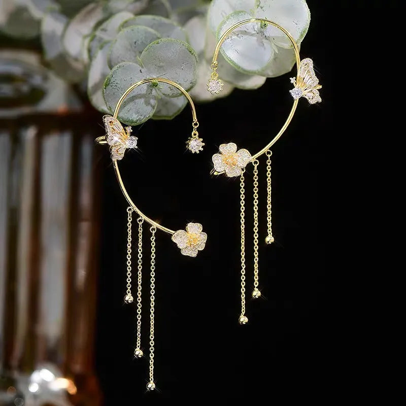 Charming Clip-On Earrings with Butterfly and Floral Design