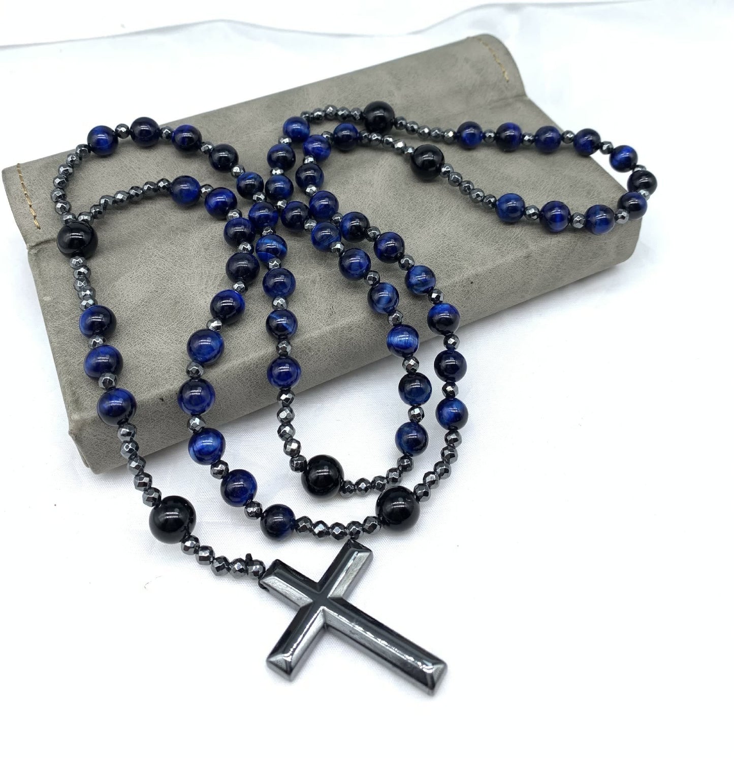 Men's Rosary Necklace with Tiger Eye and Lapis Lazuli – Orion Design