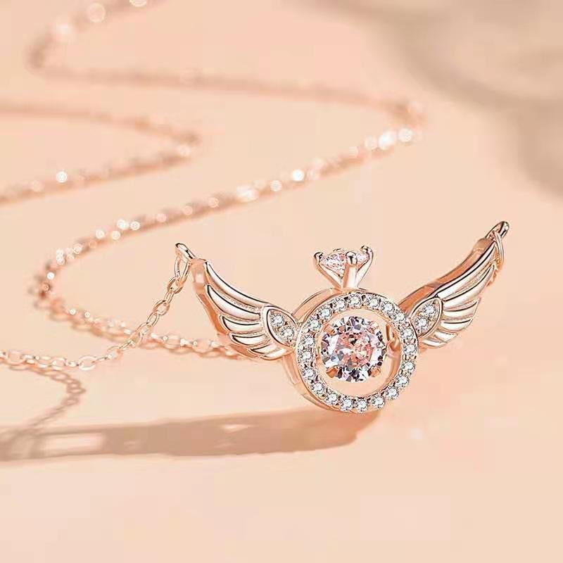 Angel Wings Pendant Necklace – Titanium Steel with Rhinestones