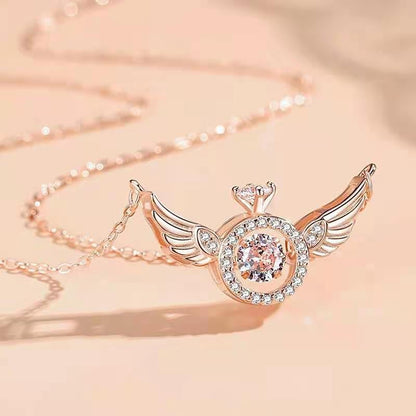 Angel Wings Pendant Necklace – Titanium Steel with Rhinestones
