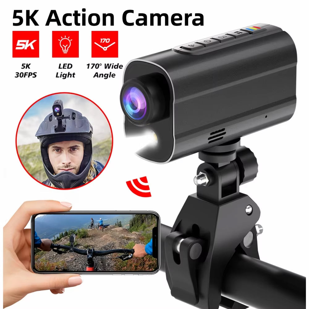 5K Bicycle Camera with Electronic Image Stabilization and LED Light