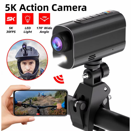 5K Bicycle Camera with Electronic Image Stabilization and LED Light