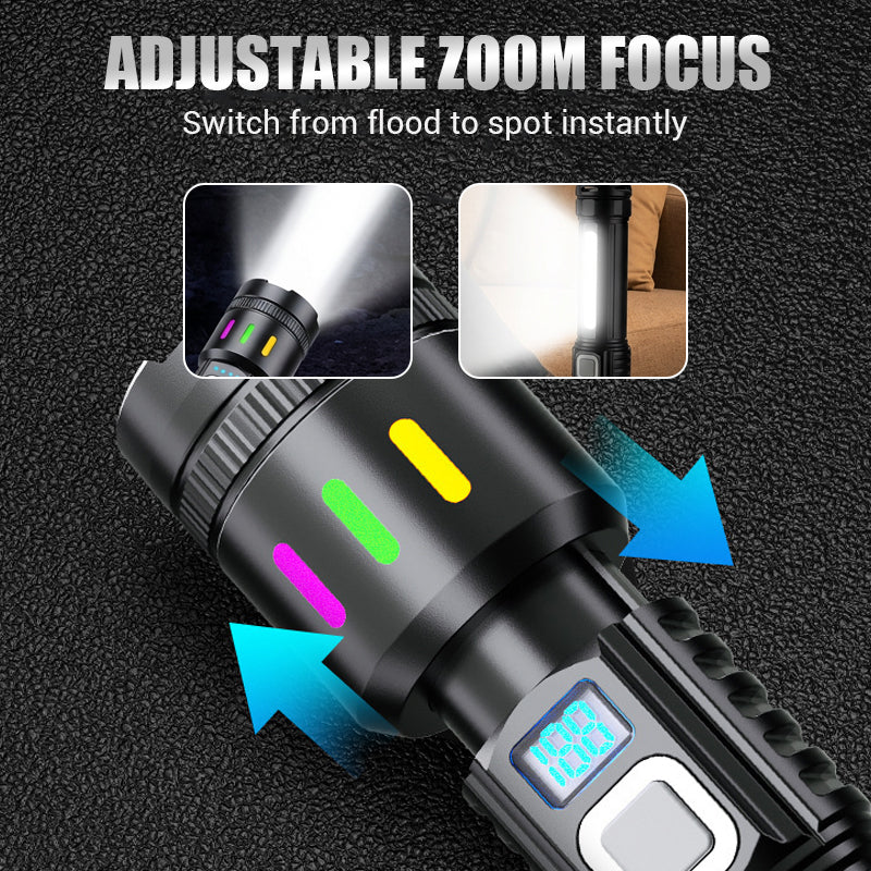 Valentine's Day Special: 50% Off! Multifunctional LED Flashlight with Zoom & Battery Indicator – Ultra Bright with Extended Range!
