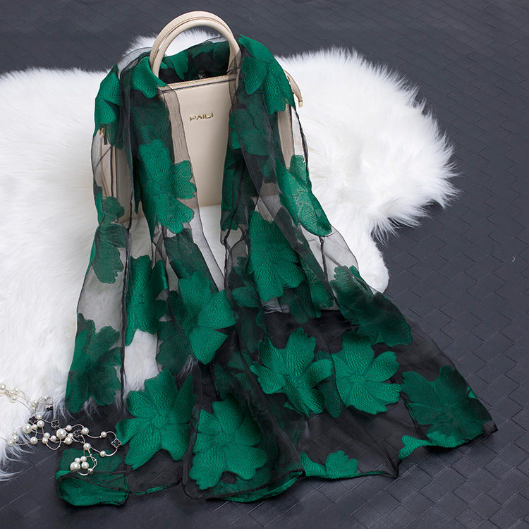 Silk Scarf Featuring Hollow Floral Design