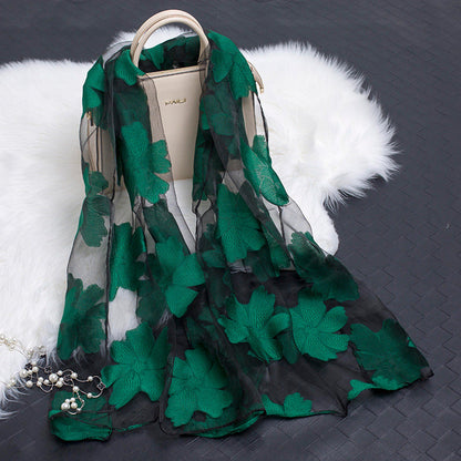 Silk Scarf Featuring Hollow Floral Design
