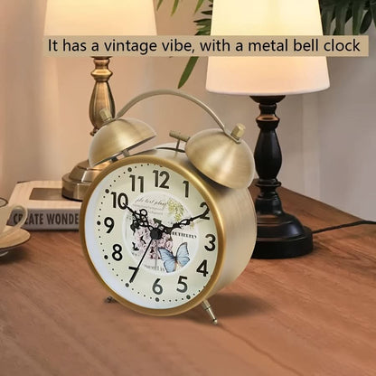 Scandinavian Vintage Twin Bell Alarm Clock with Luminous Metal Design