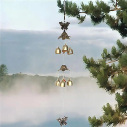 Double Bell Wind Chime | Metal Pendant | Home & Garden Decor | Hanging Brass Bell