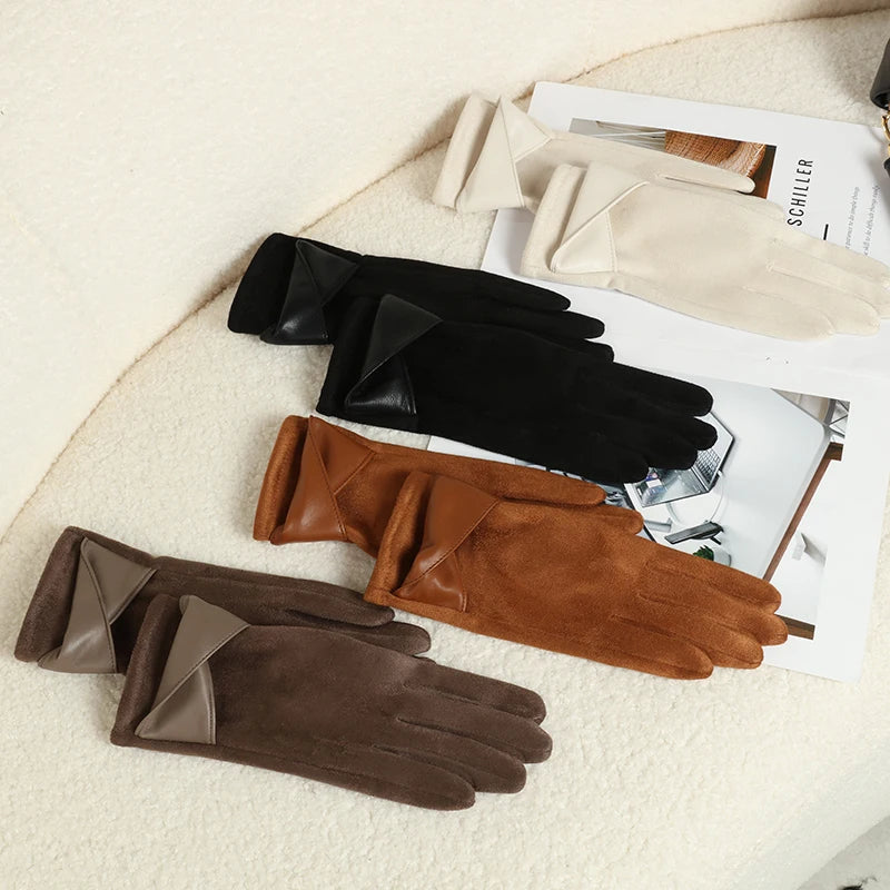 Women's Winter Gloves in Velvet | Soft Touchscreen-Compatible with Bow | Cozy, Stylish & Comfortable for Daily Use, Driving & Cycling