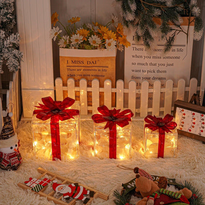 Illuminated Christmas Gift Boxes – Set of 3 LED Glow Boxes for Indoor & Outdoor