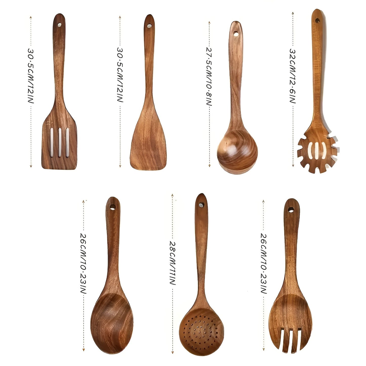 7-Piece Kitchen Utensil Set in Wood for Cooking and Pans