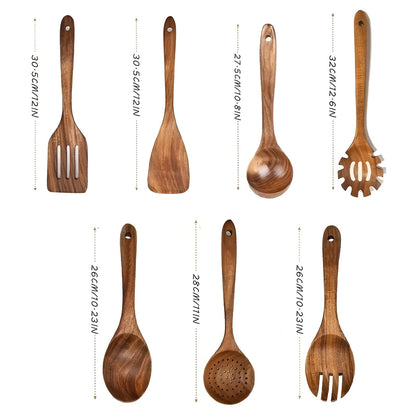 7-Piece Kitchen Utensil Set in Wood for Cooking and Pans