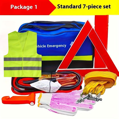 Complete Car Emergency Safety Kit with Warning Triangle, Jump Cables, Vest