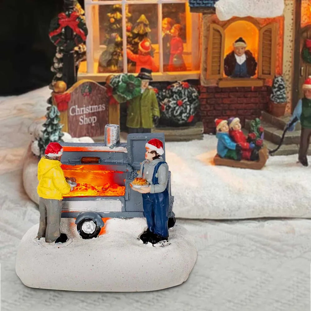 Christmas Village Figurines with LED Lights | Hand-Painted Miniature Houses & Decor for Mantel, Windowsill & Table