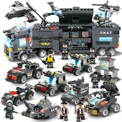 8-in-1 SWAT Police Truck Station Building Blocks Set - Gift for Children