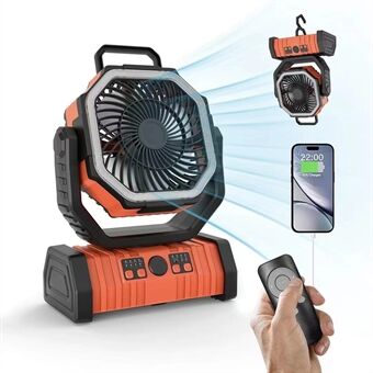 Camping Fan with LED Light and 20000mAh Powerbank – Rechargeable & Pivoting