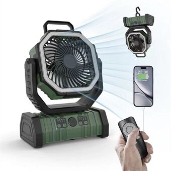 Camping Fan with LED Light and 20000mAh Powerbank – Rechargeable & Pivoting