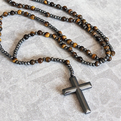 Men's Rosary Necklace with Tiger Eye and Lapis Lazuli – Orion Design