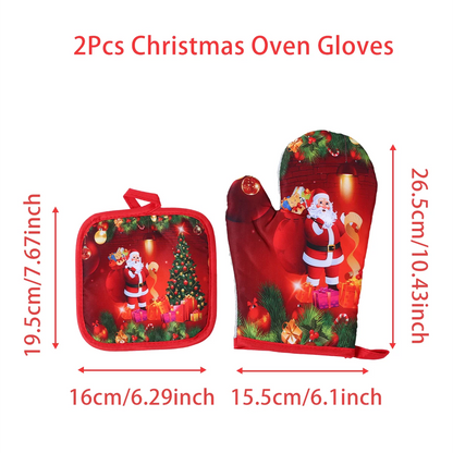 Festive Christmas Oven Mitts Set | Heat-Resistant Kitchen Gloves for Holidays