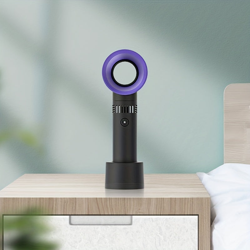 Portable Bladeless Handheld Fan - USB Rechargeable Mini Desk Fan with 3 Speed Settings for Travel, Camping, Office, and Home