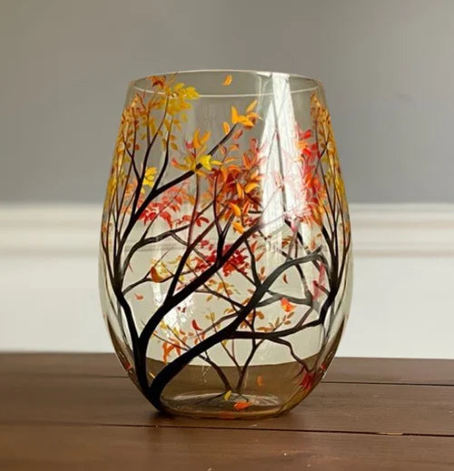 Hand-Painted Art Wine Glasses - Tree of the Four Seasons