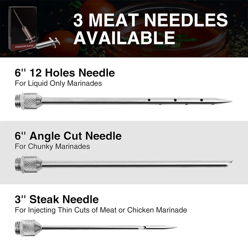 Stainless Steel Meat Injector 60 ml with 3 Marinade Needles | BBQ Kit