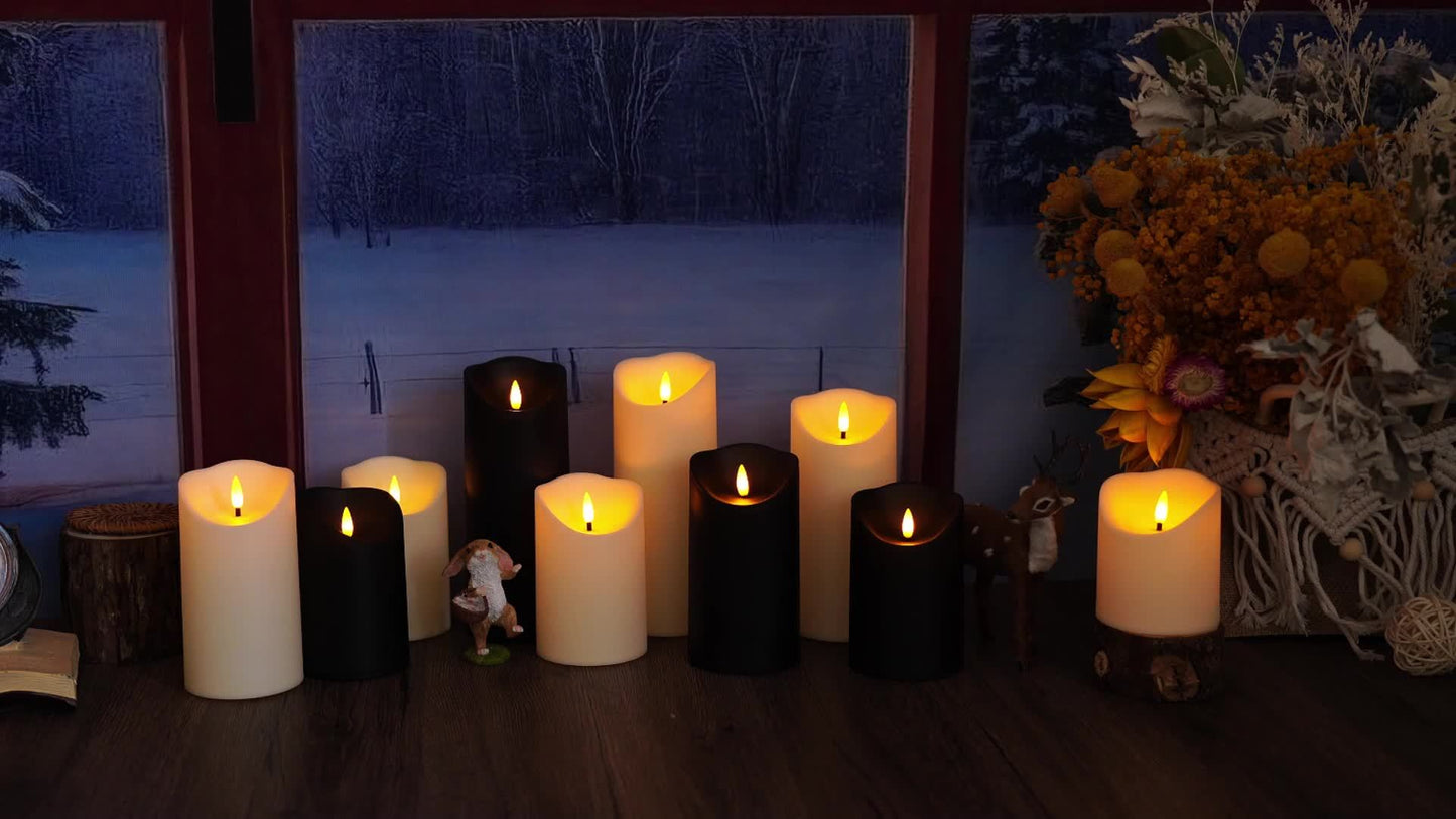 Set of 9 Flameless LED Candles with Remote and Glittery Finish