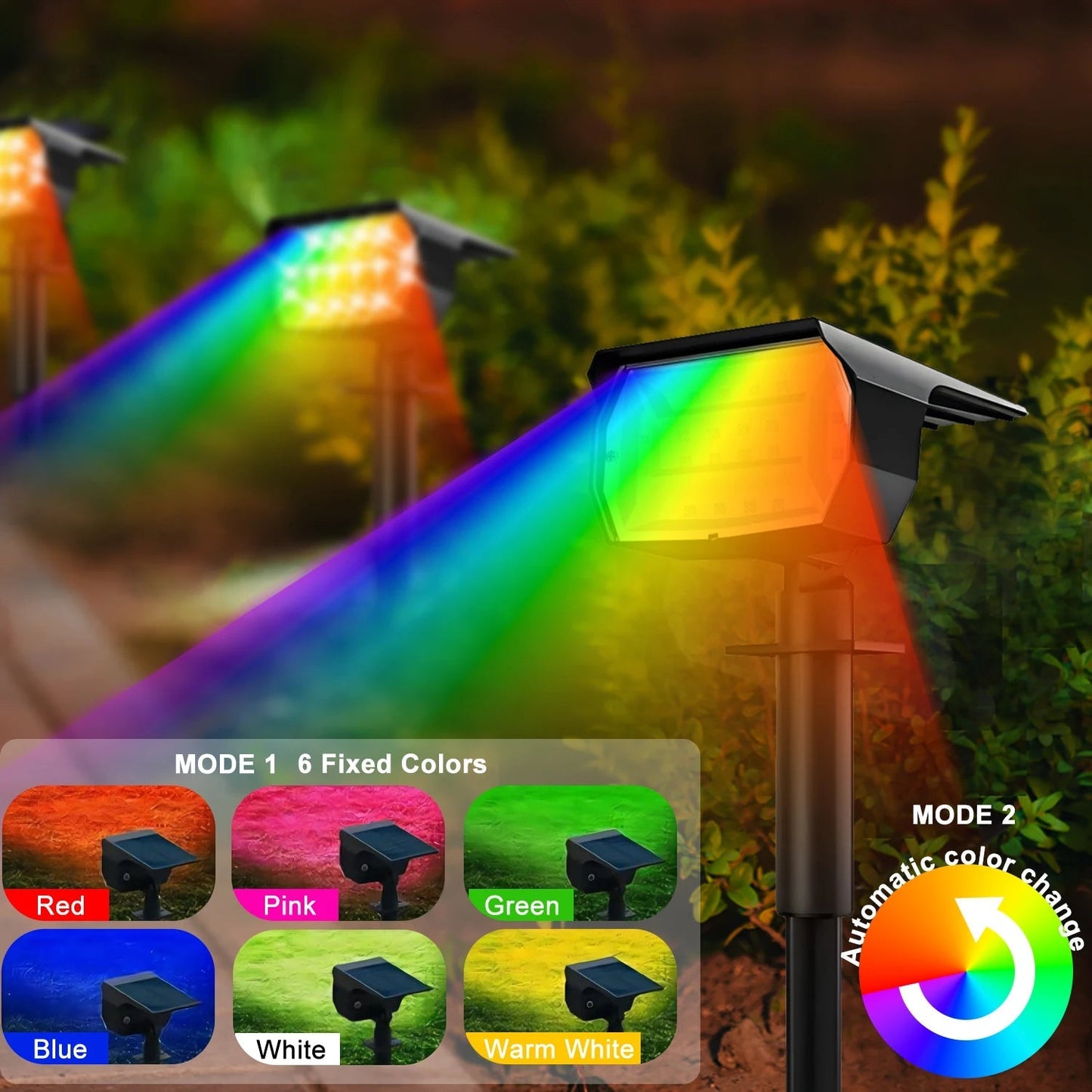 Garden Solar Spotlight with 37 RGB LEDs | Waterproof IP65 | Wall and Ground Mount | Color Changing
