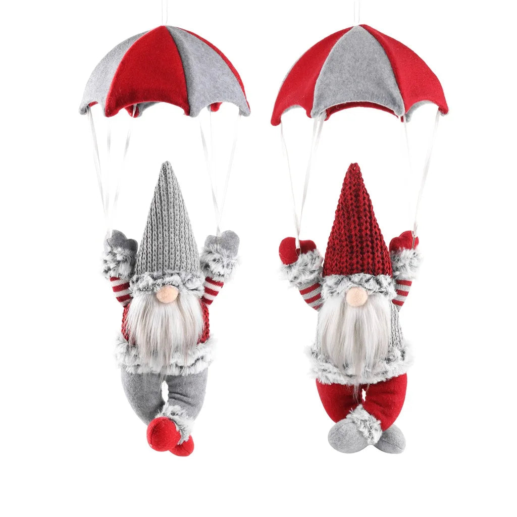 Hanging Christmas Gnome with Parachute | Handmade Plush Doll | 45×18 cm