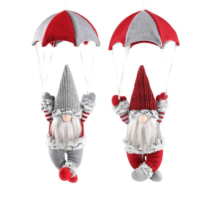 Hanging Christmas Gnome with Parachute | Handmade Plush Doll | 45×18 cm