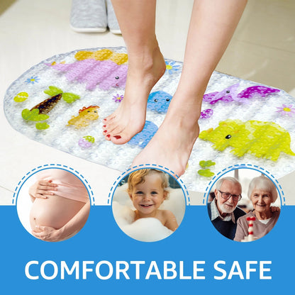 Non-Slip Kids Bath Mat | PVC Suction Cups | 27x15 in Cartoon Design