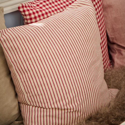 Cushion Cover Ingrid - Natural with Red Stripes, 50 x 50 cm