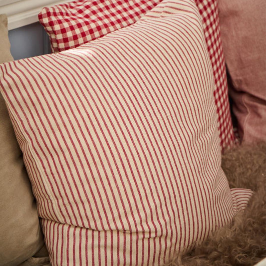 Cushion Cover Ingrid - Natural with Red Stripes, 50 x 50 cm